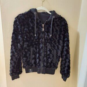 ROCK REVOLUTION Faux Fur Reversible Black Jacket w/ Hood - Women's Small